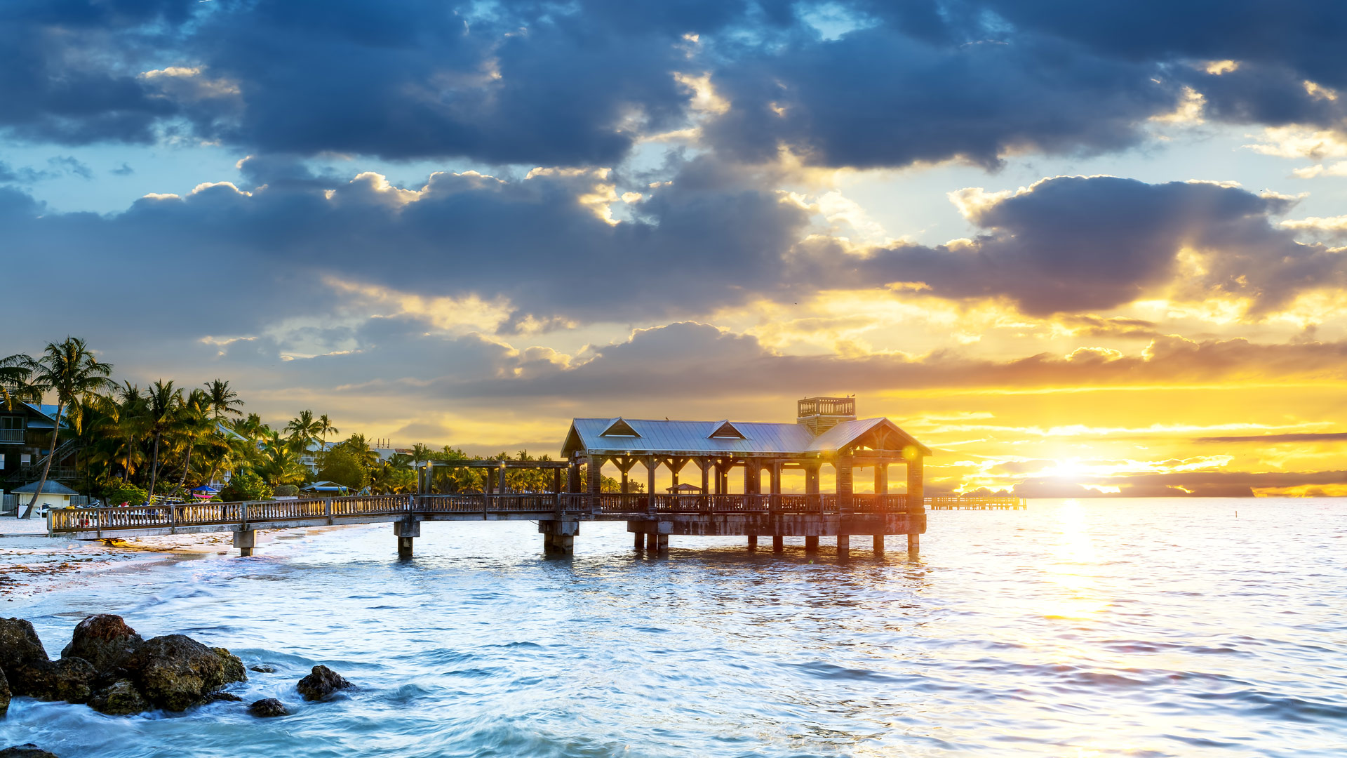 Key West waterfront and homes at sunset